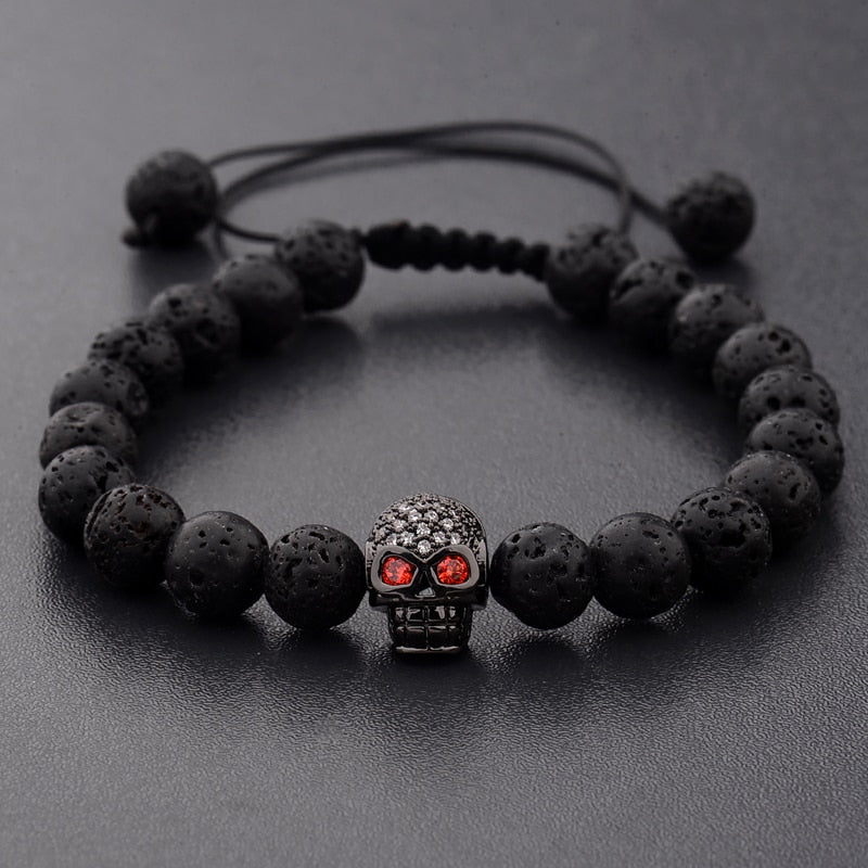 Skeleton Black Natural Lava Stone Beads Bracelet 3 Colors