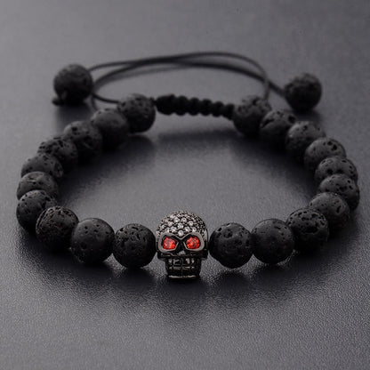 Skeleton Black Natural Lava Stone Beads Bracelet 3 Colors