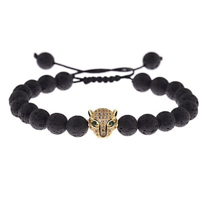 Skeleton Black Natural Lava Stone Beads Bracelet 3 Colors