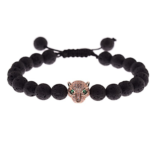 Skeleton Black Natural Lava Stone Beads Bracelet 3 Colors