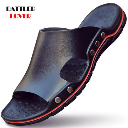 Genuine Cow Leather Slippers Couple Outdoor Non-slip Men Women Home Fashion Casual Single Shoes PVC Soft Soles Spring Summer