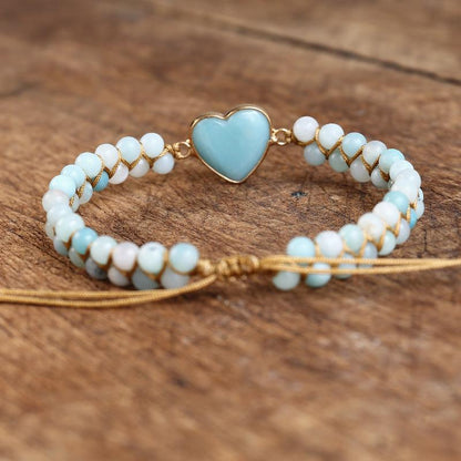 Amazonite Heart Shape Charm Bracelets String Braided Macrame Bracelets Lover Wrap Bracelet Femme Handmade Jewelry