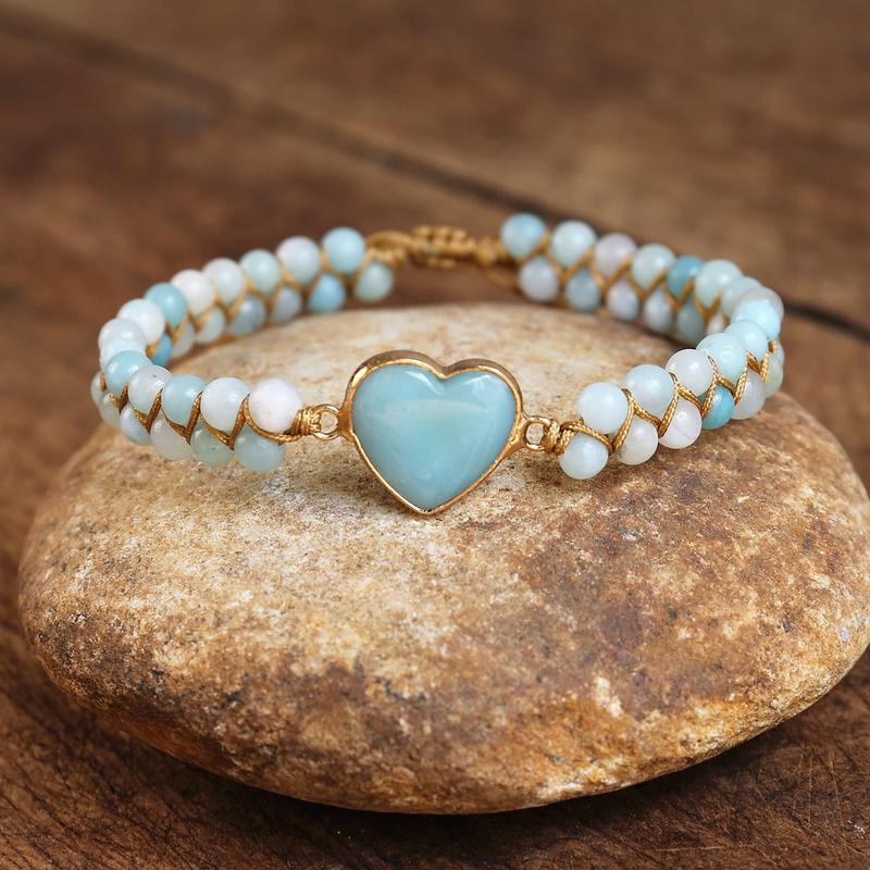 Amazonite Heart Shape Charm Bracelets String Braided Macrame Bracelets Lover Wrap Bracelet Femme Handmade Jewelry